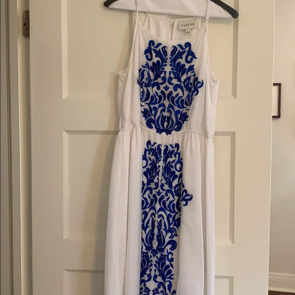 White and blue maxi dress